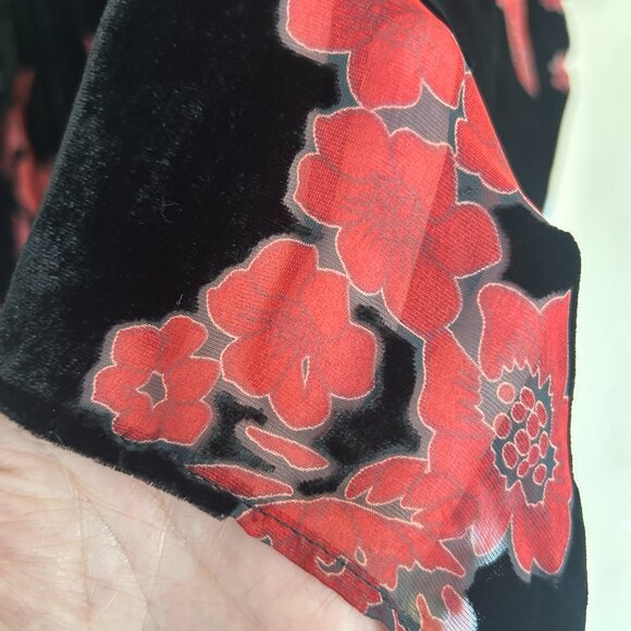 Boho Whimsigoth Black Velvet Burnout Kimono Duster • One Size •Red Floral Witchy - Picture 2 of 7